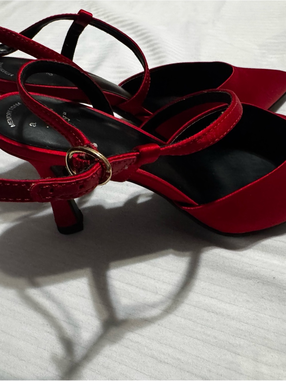 a new day Red Satin Slingback Heels with Gold Buckle